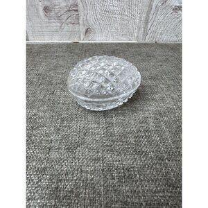Vintage Clear Crystal Glass Oval Egg Shape Trinket Box w/ Lid 3 inch